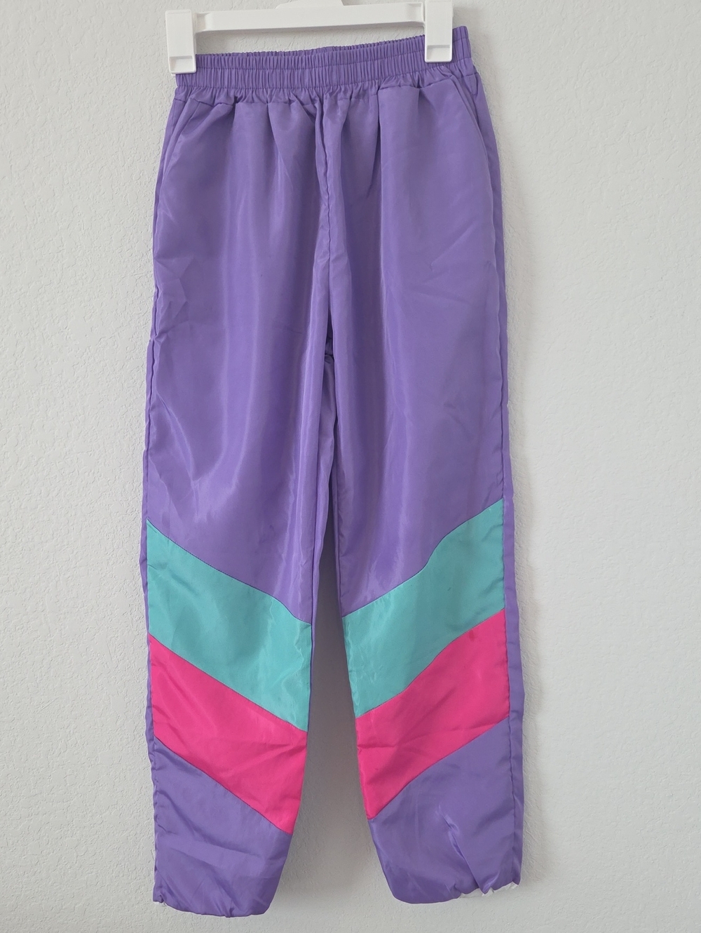 80s Tracksuit Pants Costume Purple Colorblock Teal & Pink Panels XS